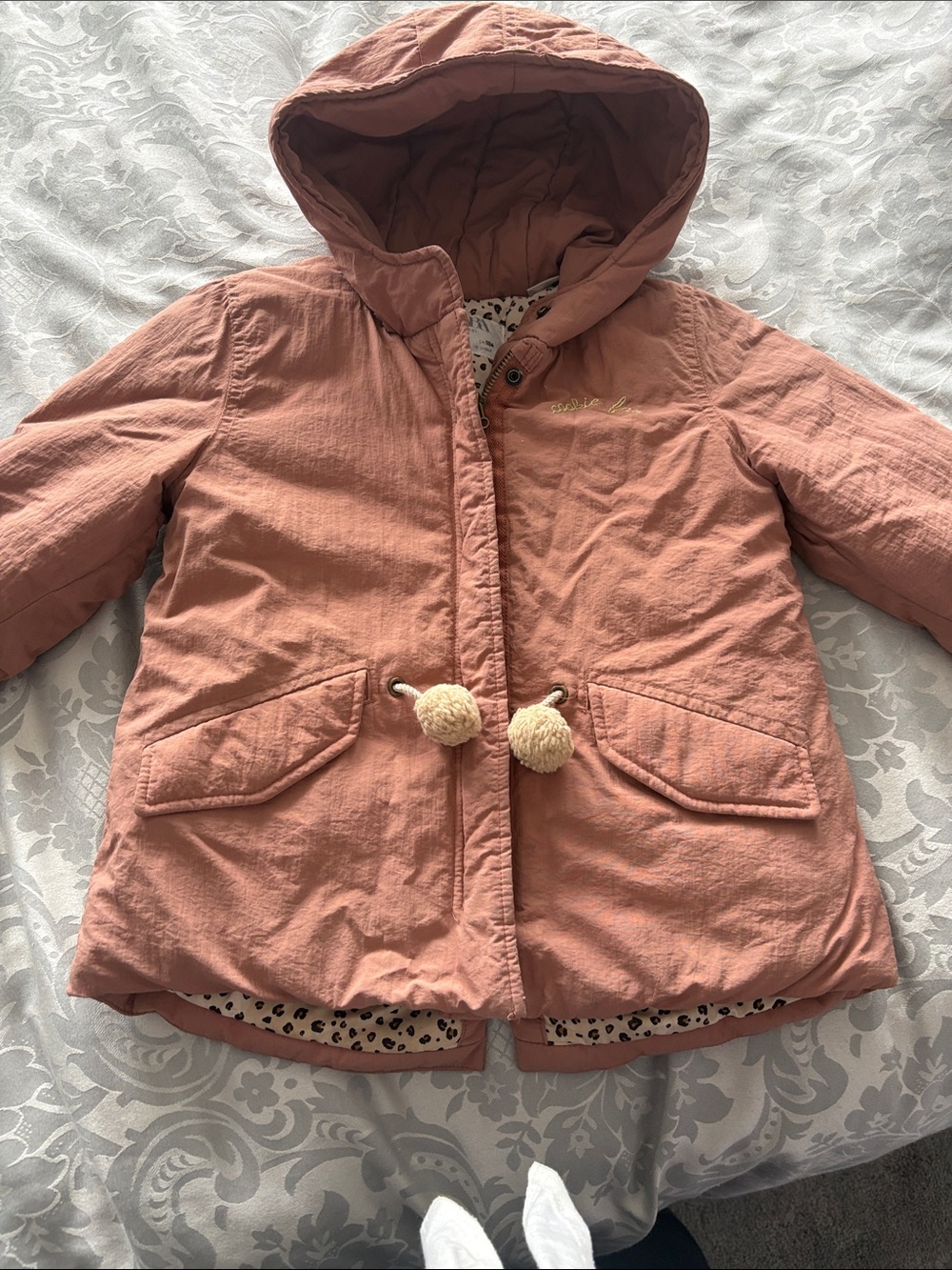 Zara Girls Hooded Puffer Jacket in Dusty Pink